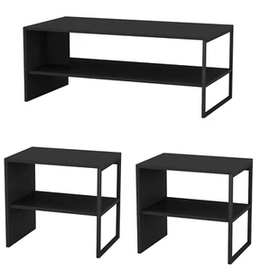 Wooden Tea Table & 2 Side Tables Nightstand Black 3pc Living Room Furniture Set - Picture 1 of 4