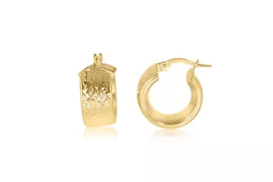 10K YELLOW GOLD TEXTURED HUGGIE HOOP EARRINGS - Picture 1 of 2
