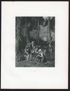 Trusty Eckart di Julius Adam vecchio uomo nella foresta 1892 incisione stampa antica - Foto 1 di 4