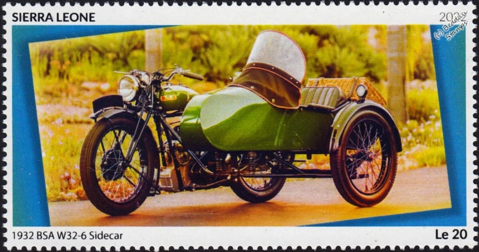 1932 BSA W32-6 Motorcycle & Globe Sidecar Motorbike Stamp (2022 Sierra Leone) - Image 1 of 1