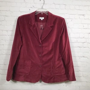 Blazer de terciopelo D&Co Vino Rojo Algodón Mujer XL Botones Forrado Solapa con Muescas Nuevo - Imagen 1 de 6