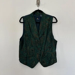 Vintage 90s Lizsport Waistcoat Blazer Womens 10 Green Paisley Dark Academia 80S - Picture 1 of 14