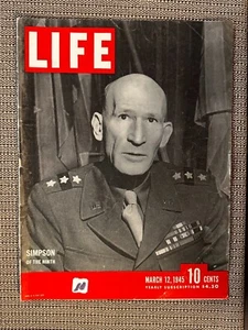 Revista Life 1945 SOLO CUBIERTA 12 de marzo Segunda Guerra Mundial General Simpson cubierta, de colección - Imagen 1 de 1