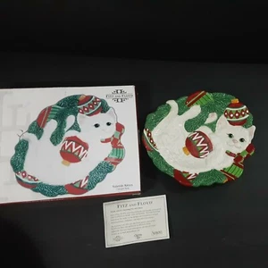 Fitz And Floyd Christmas Cat Plate Yuletide Kitten Canape Macys 2008 with box - Picture 1 of 9