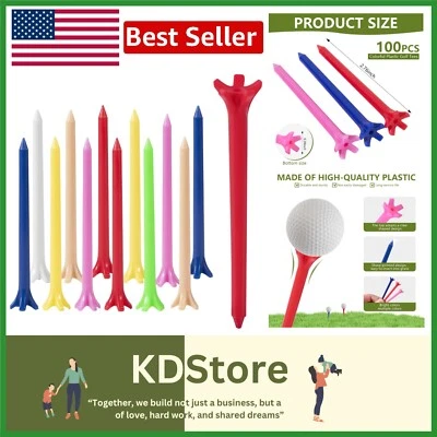 100 Pack Assorted Colors Professional Durable 2 3/4 Inch Plastic Golf Tees Bulk - Image 1 of 4