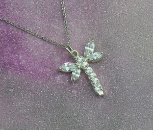 Fortuna Cristallo Libellula Massiccio 925 Pendente Argento Sterling Collana - Foto 1 di 1