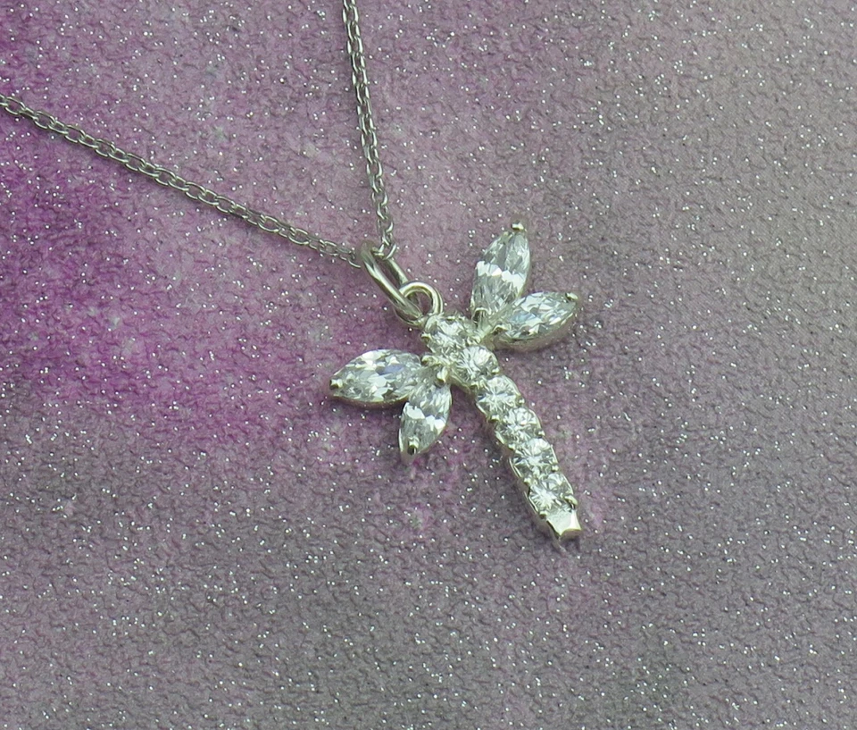 Glück Kristall Libelle Massiv 925 Sterlingsilber Anhänger Halskette - Bild 1 von 1