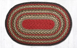 Burgundy, Olive Green, Charcoal Black Braided Jute Oval Rug 20" x 30", C-338 - Picture 1 of 1