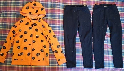 USED kids girls CAT&JACK LOT of two fleece lined leggings and hoodie size 10-12Y - Image 1 of 4