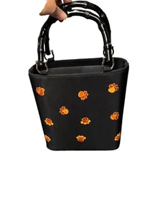 Clemson Tigers Purse Black Orange Embroidered Paw Logo Hardbody Bamboo Handles - Picture 1 of 15