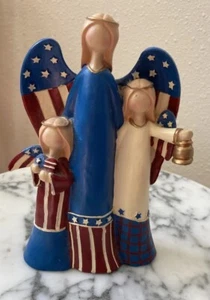Americana Mother Mary And Two Angels Primitive Hard Plastic Patriotic. USA - Picture 1 of 7