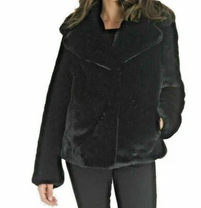 KENSIE BLACK REVERSIBLE FAUX FUR SHORT COAT JACKET XL NEW - Picture 1 of 8