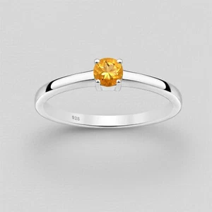 925 Sterling Silver Genuine 4mm Citrine Solitaire Ring Women Girls Engagement - Picture 1 of 2