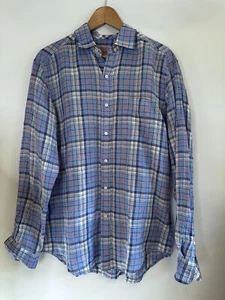 Camisa azul clásica de J. McLaughlin Gramercy para hombre en lino a cuadros precio de venta sugerido por el fabricante $158 - Imagen 1 de 11