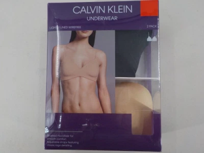 Sujetador de microfibra sin aros ligeramente forrado 2PK CALVIN KLEIN PARA MUJER (NEGRO/DESNUDO, L) NUEVO EN CAJA Foto 1 de 3