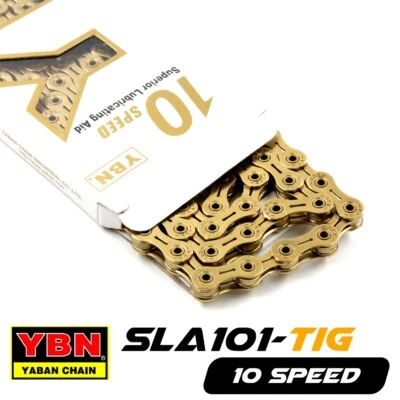  YBN SLA101-TIG Recubrimiento 10 Velocidades Bicicleta Bicicleta Cadena 116 Eslabones (Dorado) 10S Ti-N Foto 1 de 4