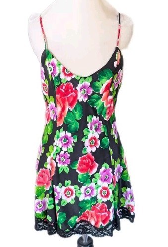 UNDERCOVER Camicia da notte vintage Victoria's Secret piccola nera floreale slip abito spalline spaghetti