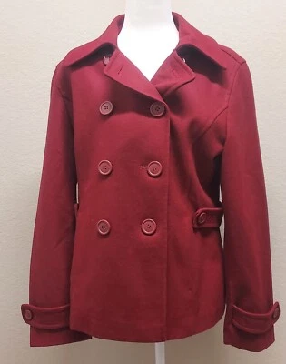 Giacca Red Pea Coat Size Large. Pockets on the Front. Double Breasted - Image 1 of 3