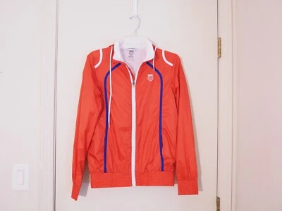 NWT K-SWISS Red Poly Pockets Logo Full Zip Hooded Lined Windbreaker Jacket Sz S - Image 1 of 4