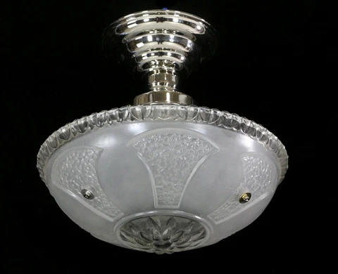 1940s Floral Kitchen Art Deco Glass Dish Semi Flush Mount Light Cover