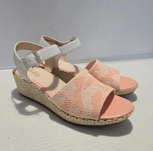 Clarks Wedges Sandals Coral Peach Pink White Comfort Strappy Straw UK 6.5 Straw - Picture 1 of 9