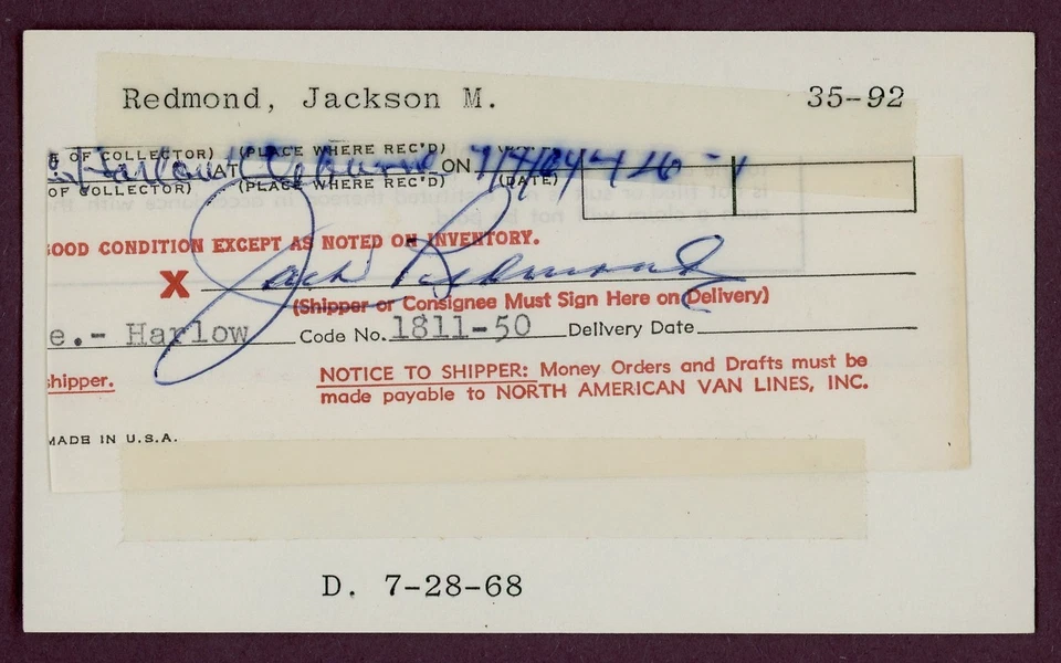 Jack Redmond 1935 Washington Senators Cut Signature (Dec'd 1968) - Image 1 of 1