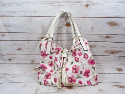 Liz Claiborne 粉色花卉金色装饰单肩包懒人手提包钱包带流苏 — 第 1/4 张图片