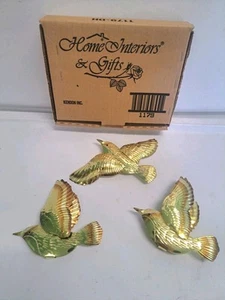 Vtg Home Interiors & Gifts 1179 Hummingbirds 3 PC Set Shiny Goldtone Home Decor - Bild 1 von 4
