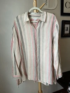 Camisa J Jill Love Lino Essential Abotonada 4X Rosa Gris Blanco Rayas B11 - Imagen 1 de 8