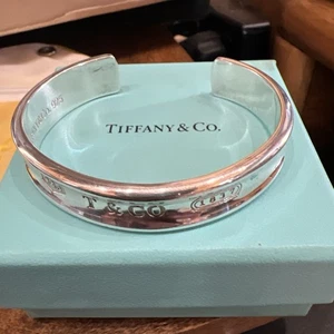 Tiffany And Company Logo Cuff Bracelet, Thick Unisex Convex Designed-large/med - Picture 1 of 6