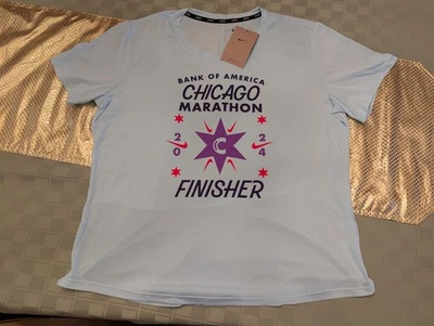 Nike Blue Dri-Fit Shirt 2024 Chicago Marathon Finisher Athletic Running Large - Image 1 of 3