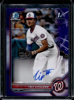 2022 Bowman Draft Trey Lipscomb Chrome Auto Purple Refractor 1st Prospect #/250 - Image 1 of 2