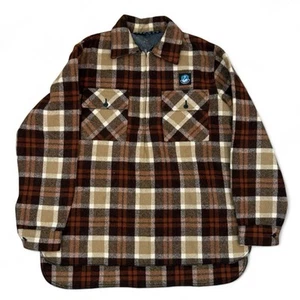 Camicia vintage Swandri 1/4 zip lana marrone quadri flanella adulto taglia unica tasche - Foto 1 di 4