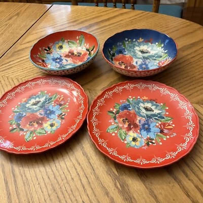 The Pioneer Woman 2 pratos de salada 8,5”w e 2 tigelas de macarrão 8” - Imagem 1 de 4