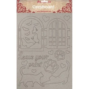 Stamperia Greyboard Cut-Outs A4 1mm - Thick Leave Your Print, Orchids & Cats - Picture 1 of 1