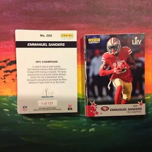 #252 Emmanuel Sanders 49ers - Super Bowl Logo NFC CHAMPIONS 2019 Panini instant - Picture 1 of 1