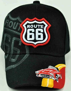 NEW! US ROUTE 66 RED SPORT CAR CAP HAT BLACK - Foto 1 di 3