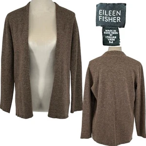 Eileen Fisher Merino Wool Open Front Cardigan Womens Medium Brown Stretch Cozy - Picture 1 of 9
