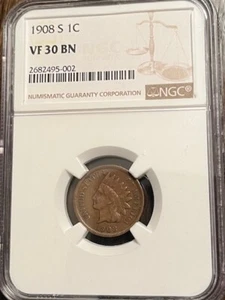 1908 S Indian Cent VF 30 NGC from Chelsea Rare Coins - Picture 1 of 3