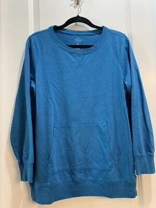 St John’s Bay Active Long Sleeve Pull Over Blue Shirt Slide Pocket Large - Picture 1 of 5
