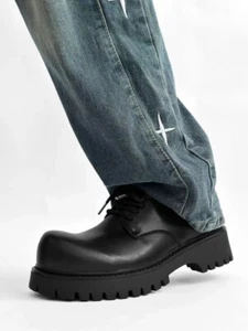 Zapatos informales de cuero con cordones y punta redonda para hombre Tacones gruesos Prendas de trabajo Zapatos - Imagen 1 de 21