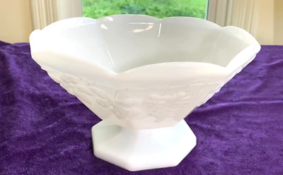 Anchor Hocking Translucent Milk Glass Grape Motif Octagon Centerpiece, Beautiful - Image 1 of 4