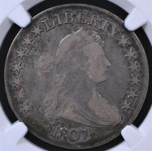 1807 DRAPED BUST HALF DOLLAR NGC VERY FINE 20 NATURAL LOOKING COIN GREY WITH 
