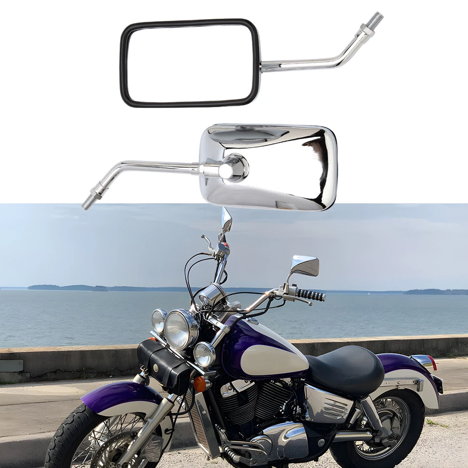 For Honda Shadow 750 Motorcycle Rear View Mirrors Universal Chrome Rectangular - Image 1 of 4
