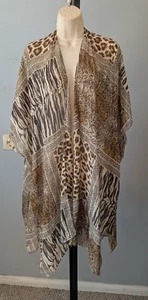 Jessica McClintock Kimono Leopard Rhinestones Sheer Cardigan Boho Cover Up - Picture 1 of 11