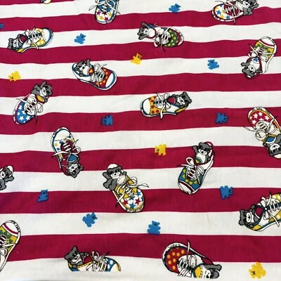 Vintage 90s Bears Tennis Shoes Pink Stripe Stretch Fabric Knit  42”x36” See Pics - Image 1 of 4