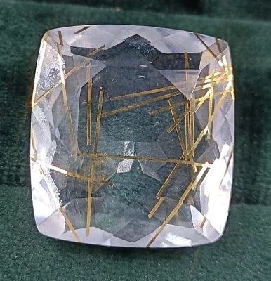 74.55Ct Cushion Yellow Rutilated Quartz Certified Transparent Loose Gemstone5AIW - Image 1 of 4