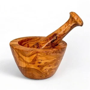 Natural Wood Spice Grinder & Crusher - Unique Handmade Olive Wood Pestle Mortar - Picture 1 of 9