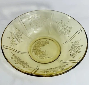 Vintage Federal Cabbage Rose Bowl Sharon Amber Pressed Glass 8.5”W 2.25”H - Picture 1 of 5