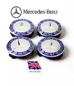 4x Blue Mercedes Benz Alloy Wheel Centre Caps 75mm Badges Hub Emblem - Fits All - Picture 1 of 1